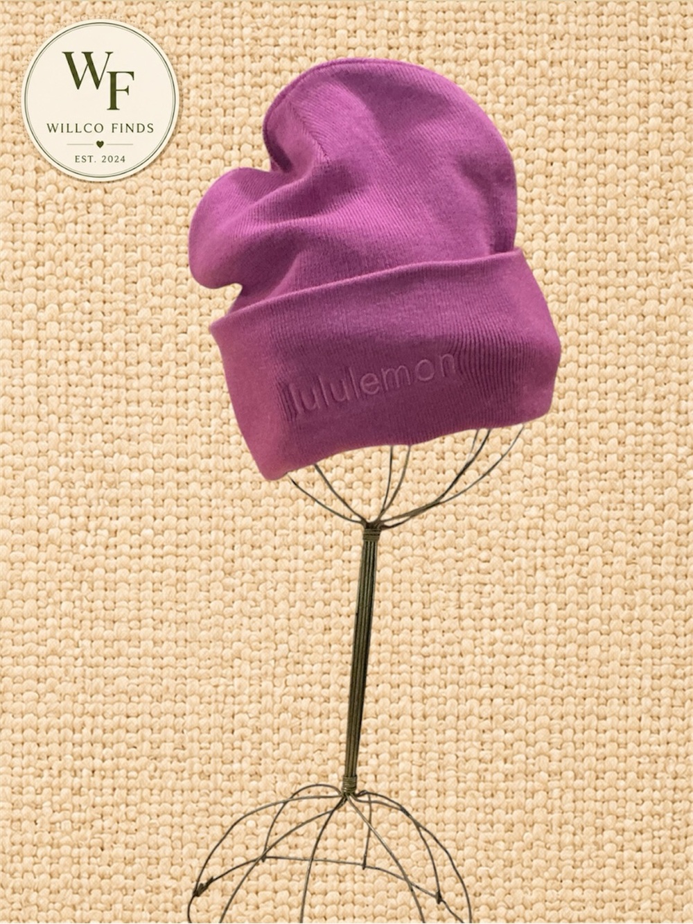 Lululemon Pink Cuffed Knit Beanie Tonal Embroidered Logo Winter Hat